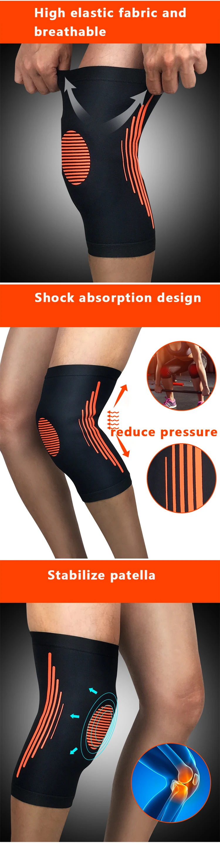 Power Lifting Knee Brace Professional Compression Elastic Knee Sleeve