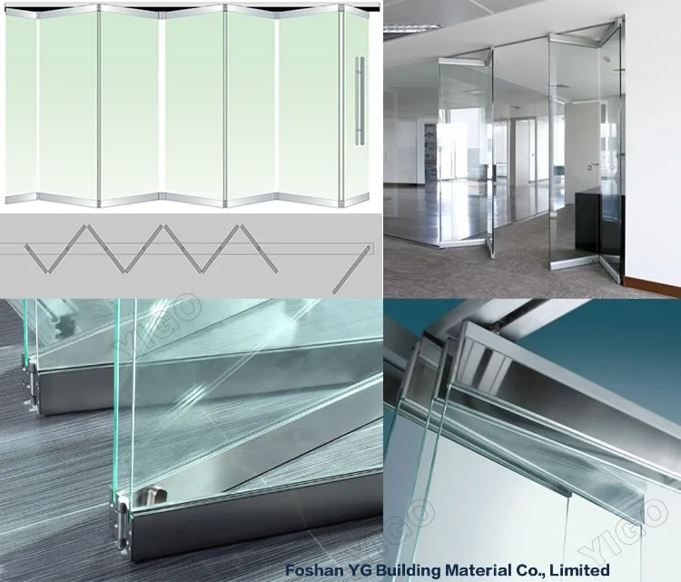 Economic Frameless Folding Door 12mm Glass Door Sliding Bifold Door