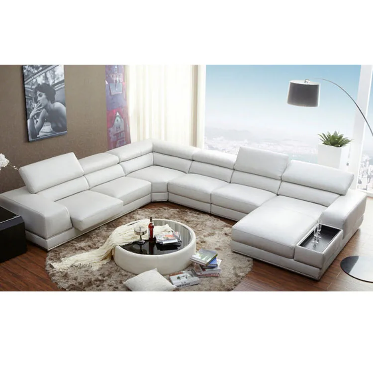 Luxury Sofa Set 7 Seater Sectional U Shape Adjule Headrest Italian Leather Sofas