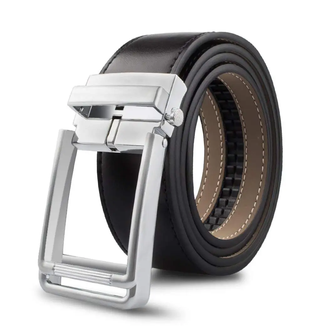 Black Genuine Leather Belt For Men-Ratchet Belt Automatic Buckle Business Belt GangTu