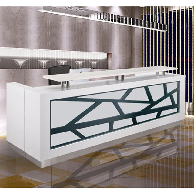 Modern White Color Tufted Reception Desk Made With Tempered Glass