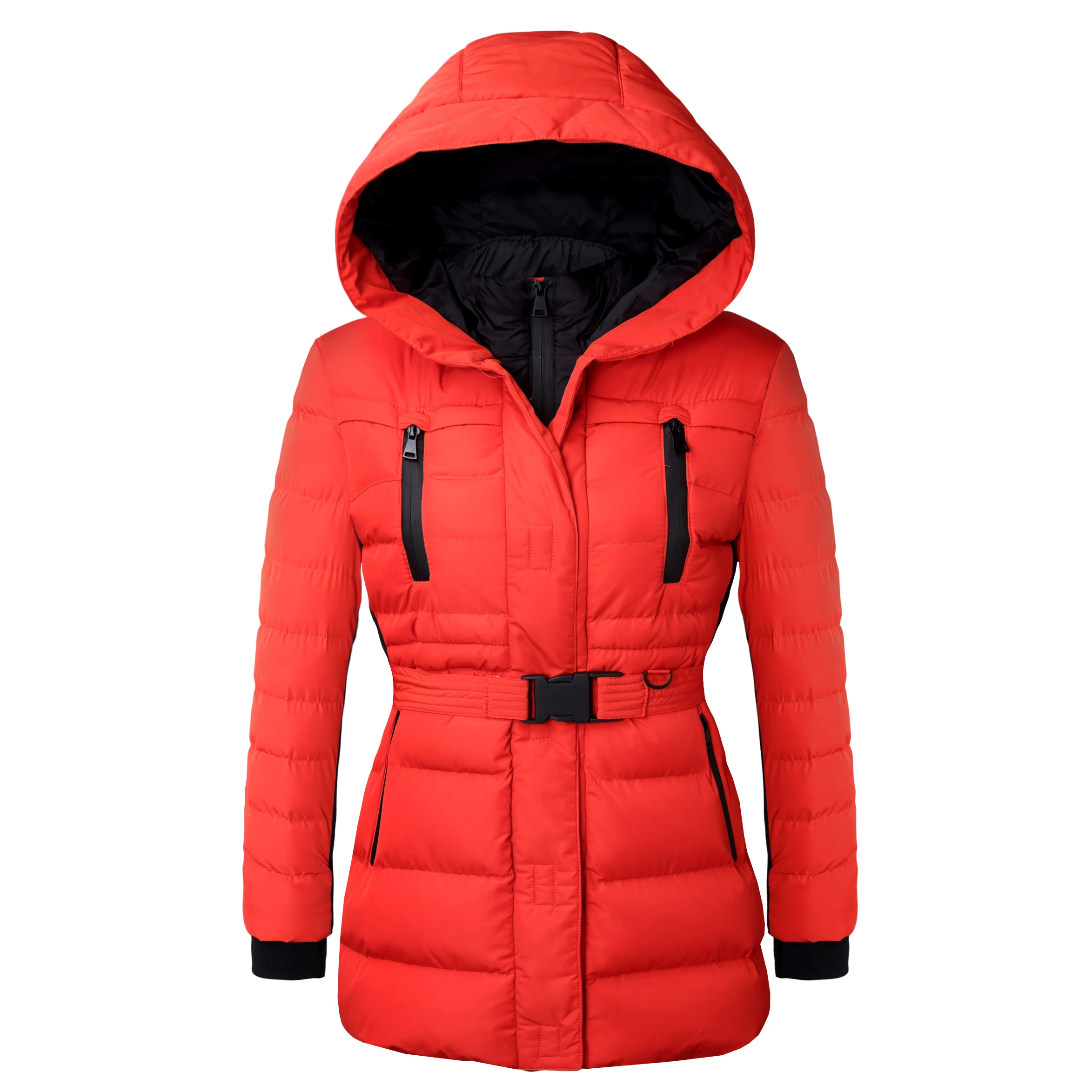 Women's Slim Warm Two Color Spliced Polar Fleece Jacket Hooded ...