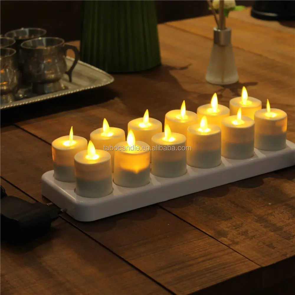 12L Rechargeable Moving Wick White LED Tea Light Candles With Remote Control