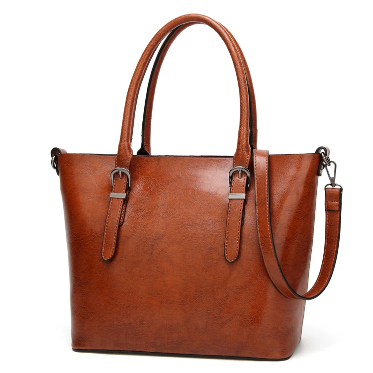 Newest Fashion Tote Style Brown Waxed Leather Women Handbag - Buy Brown ...