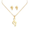 Musical Note Stone With Rhinestone Pendant Necklace Stainless Steel 18K Gold Plated Women Jewelry Set