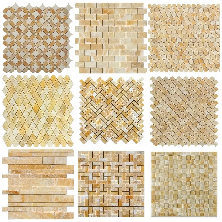 Rectangle Subway Honey Onyx Marble Stone MosaicTiles at Good Price
