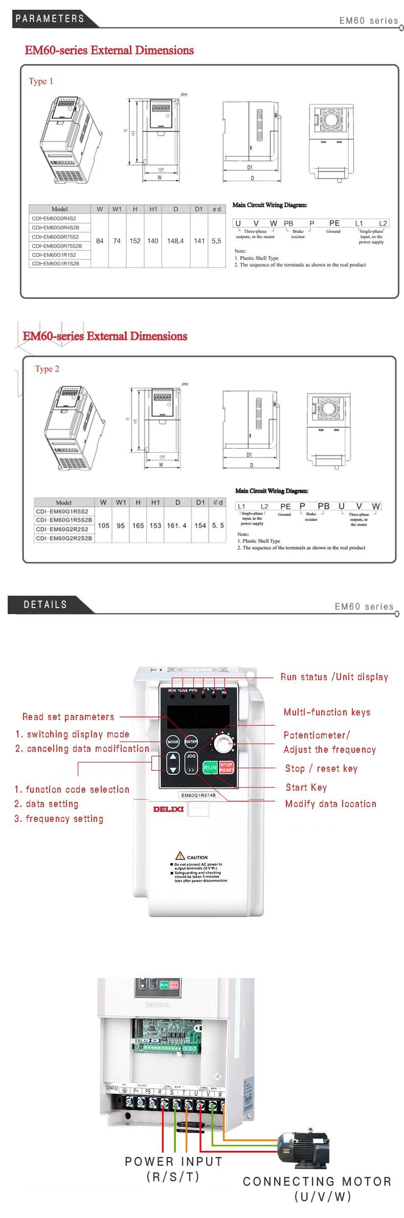 DELIXI EM60 Micro Series 0.4-15KW/110-380V 1or 3 phase input ac to dc frequency inverter vfd