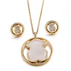 18K Gold Trendy Jewellery Bear Shaped Stone Pendant Opal Necklace And Earring Set