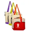 Two-tone zippered tote bag, Eco-friendly durable woman online shopping bag with long handles