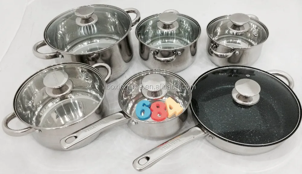 Barang Dapur Memasak Pot Set Dengan Tutup Kaca Bening Barang Dapur Memasak Pot Set Dengan Tutup Kaca Bening