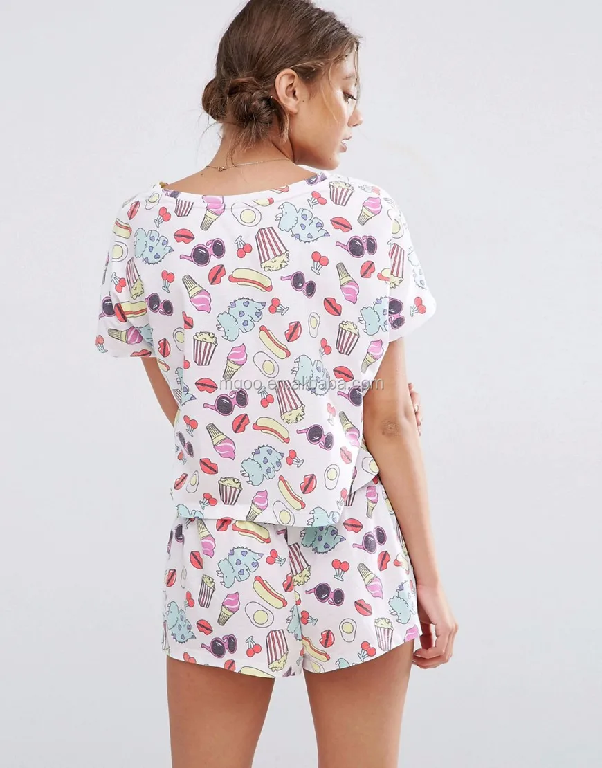 Custom Image Food Print Women Pajama Set With Top And Short Digital ...