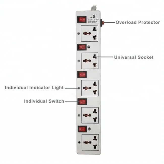13 Amp Power Strip Extension Cord With Switches And 6 Socket Buy