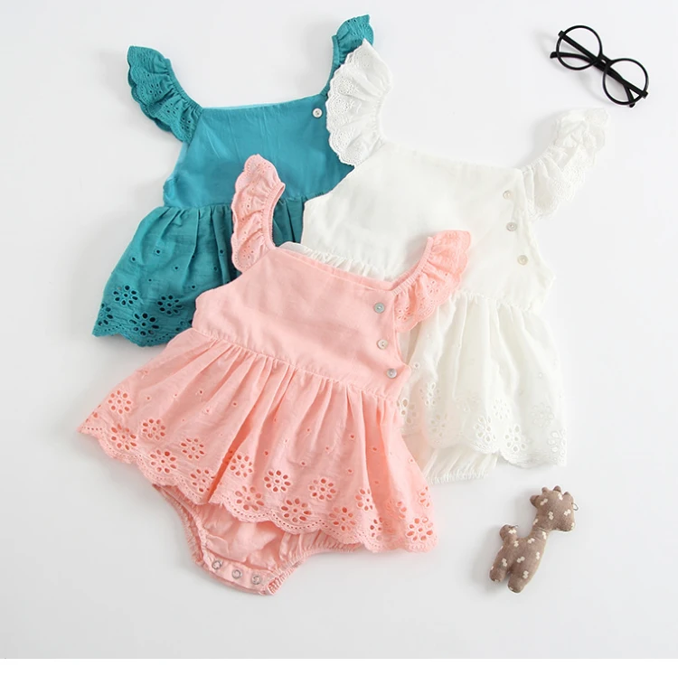 Newborn Baby Girl Tiny Cotton Solid Color Eyelet Lace Baby Romper Buy