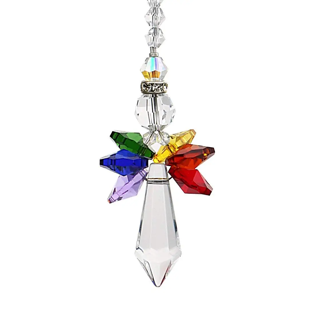 Qf Rainbow Guardian Angel Crystal Suncatcher For Home/Car Decoration & Porch Decor & Hangings Crystal Glass Ornament (Rainbow)
