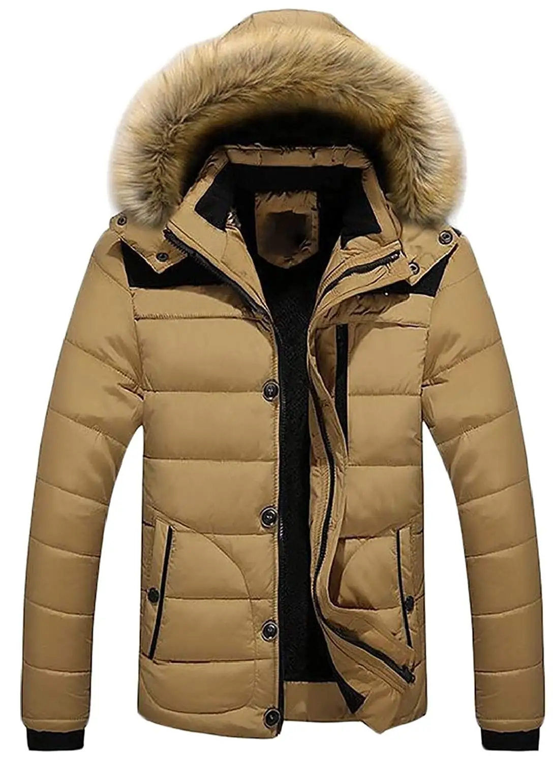 Yayu Mens Outwear Coat Faux Fur Lined Quilted Winter Coats Jacket