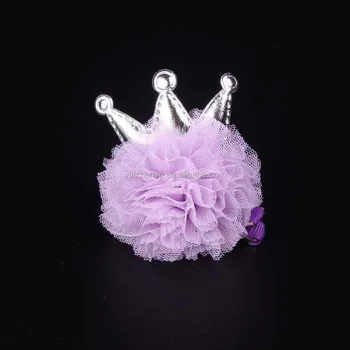 Fashion Purple Flower Silver Leather Crown Hair Clips For Kids