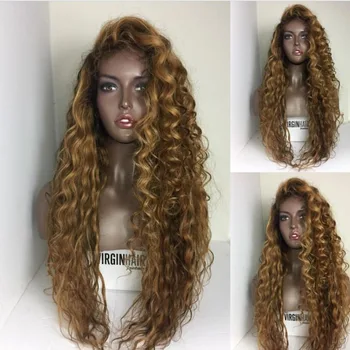 Blonde Kinky Curly Real Brazilian Hair Asian Women Hair Wig With