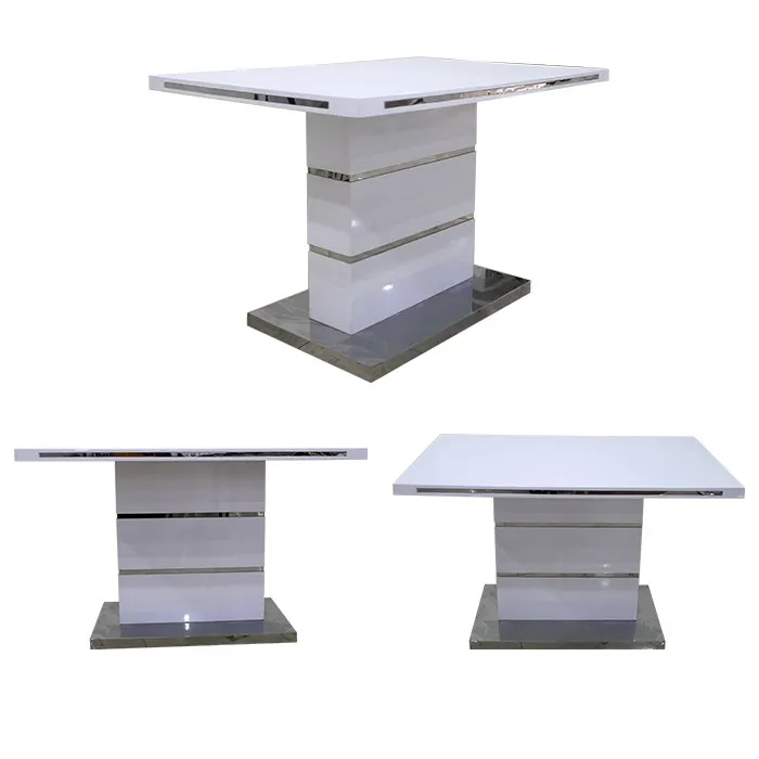dining table set italian super white MDF panel type malaysia hot sale dining table with stainless steel base