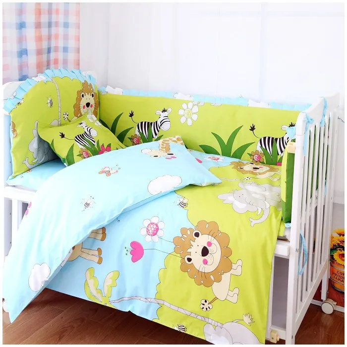 Promotion 7pcs Lion baby bed linen cot fitted 100 cotton bedding set bed sheet crib set