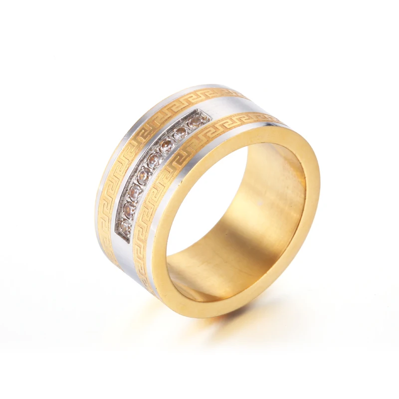 18K plaqué or en Acier Inoxydable Mariage Zircone Cubique Bande Hommes//femmes couple anneaux SZ 5-13