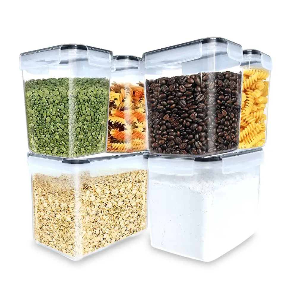 6pcs Plastic Air Tight Bulk Dry Food Cereal Storage ...