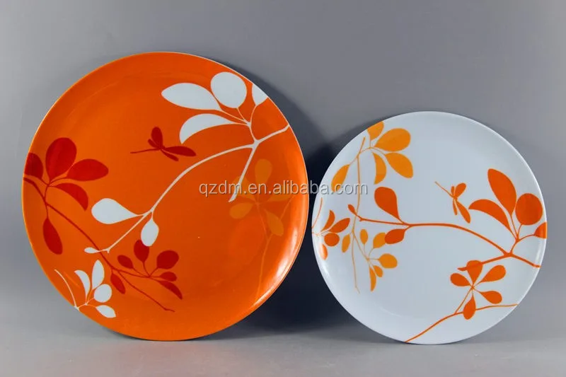 Leaf Print Melamine Round Plate Set 8 Inch And 10 Inch