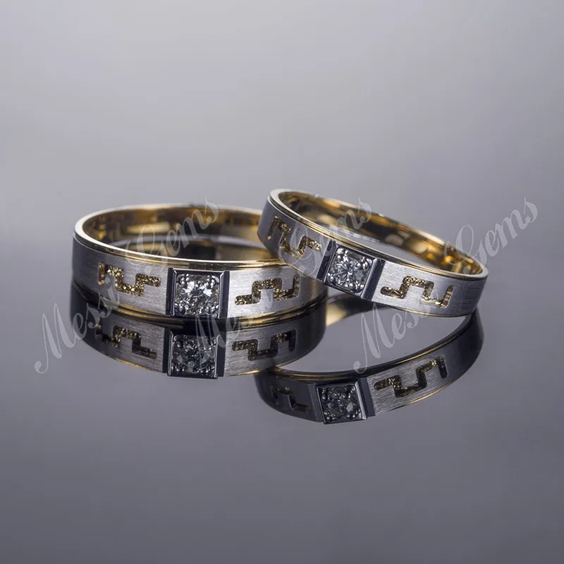 18K white gold yellow gold diamond wedding ring set for couple