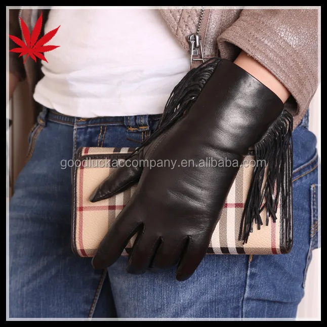 Women leather gloves with long tassels make you fashion