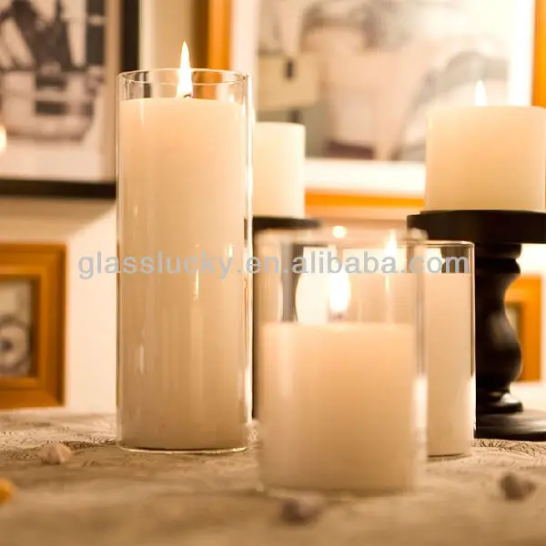 Decorate Hand Blown Tall Cylinder Glass Tube Candle Vase Candle Holder