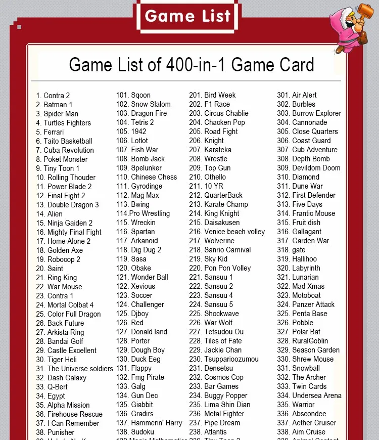 retro fc 400 games list