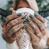 10 Pcs/Set Wholesale Bull Head Wave Leaves Water Drop Arrow Crystal Midi Ring Women Punk Silver Ring Set