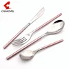 High quality 4 pcs colorful 304 stainless steel flatware set with knife fork and spoon
