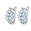 Creative Girl Jewelry Gift White Gold Plated Copper Sparkly Colorful Gemstone AAA Zircon Leaf Shaped Stud Earrings
