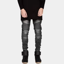 Mens Skinny Biker Jeans Men 2016 Hi-Street Ripped Rider Denim Jeans Motorcycle Runway Slim Fit Washed Moto Denim Pants Joggers