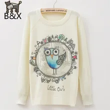 2015 Women Sweater Warm O Neck Sweaters Pullover Casual Long SleeveCarton Cute Little Owl Knitwears Simple Style Ladies Jumpers