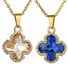 Europe Ladies Trendy High Quality Stainless Steel Gold Silver Colored Clover Heart Shaped CZ Stones Setting Pendants Necklaces