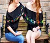 Mexican Embroidered Women Blouse Short Sleeve Cotton Ladies Black Boho Clothes Summer Sexy Off Shoulder Hippie Tops ST0127