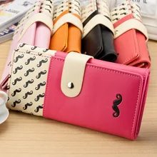 carteira feminina Smooth PU Leather Wallet Cute Mustaches Pattern Purse Clutches Coin Purse Cards Holder Bag for Women BS88