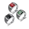 Classic unique 316l stainless steel green red stone men ring cool antique rings red stone model