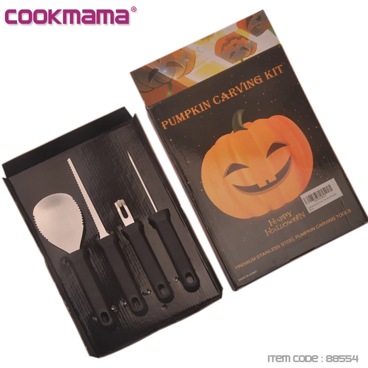 Amazon hot sell 4pcs Stainless Steel  halloween Pumpkin Carving  Set