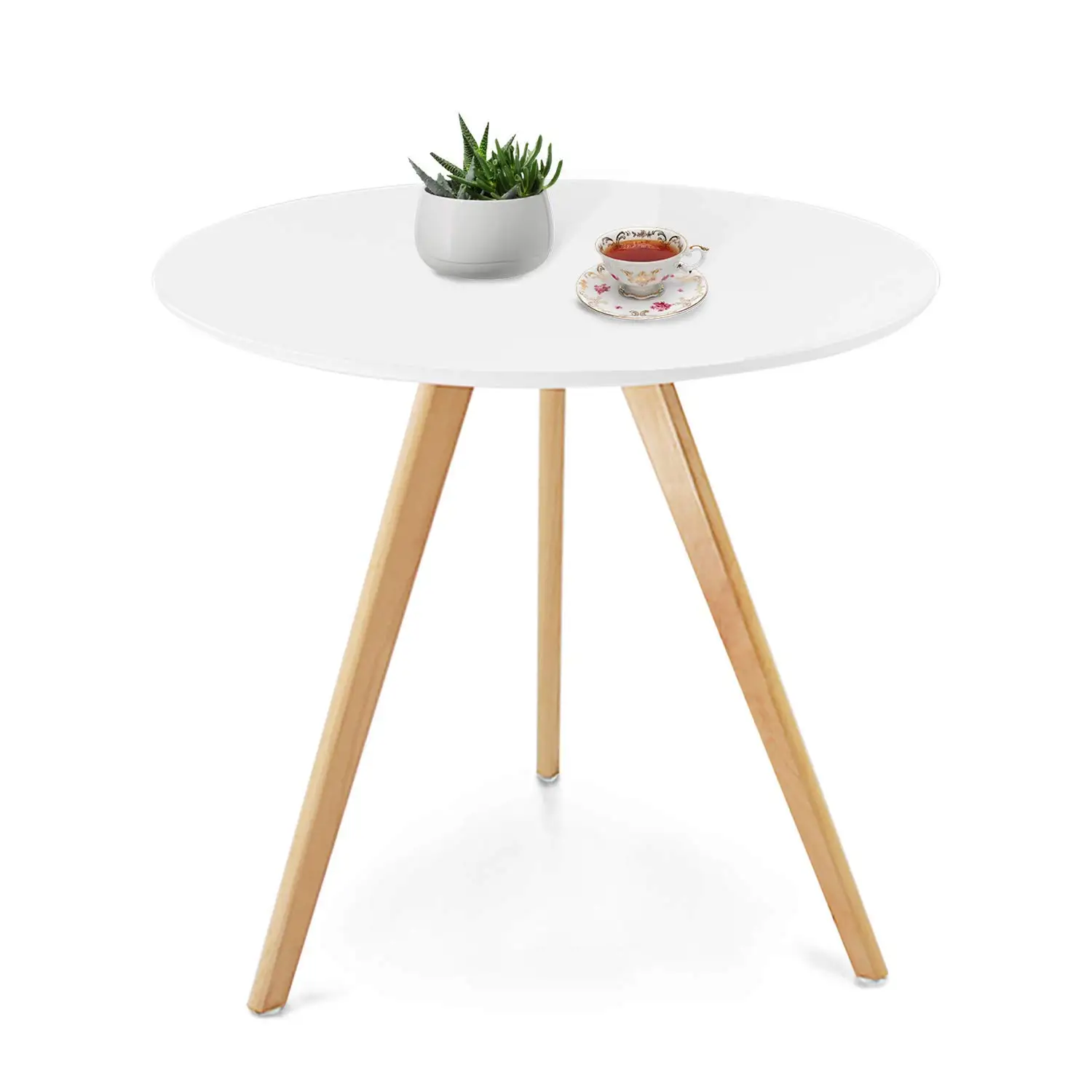 Jerry & Maggie - Dinner Table Desk Large Family Size with Wood Legs Stone Like Polish Surface Multi Purpose Work Study Dining Living Room Kitchen Furniture Decor Modern Fashion Simple - Round | White