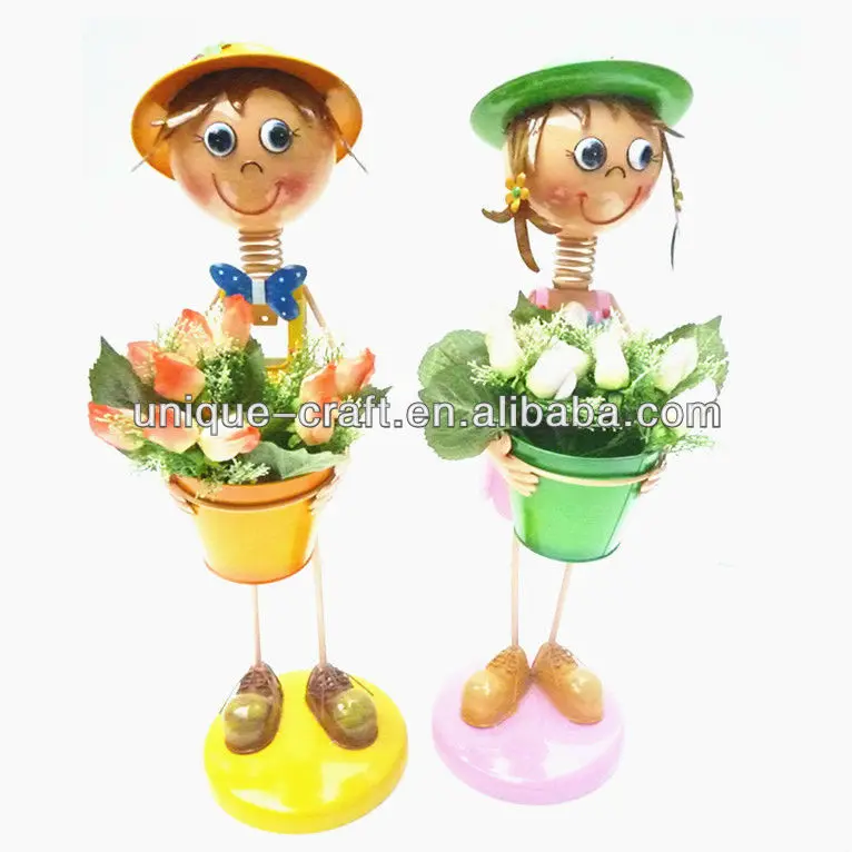 boy and girl flower pot plant