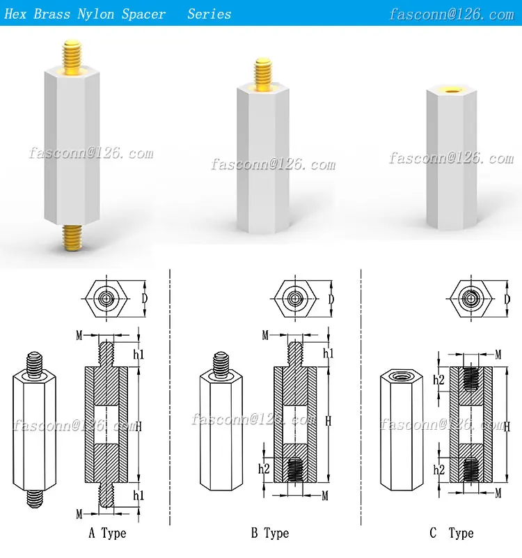 Low Voltage Insulators,Hexagonal Nylon Spacer Studs With Metric Thread
