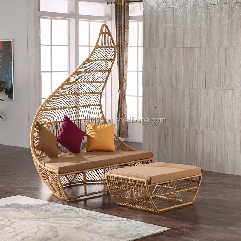 Promotional Patio Furniture Wicker Sofa Bed Leisure Pe Rattan Lounger Bed For Garden Buy