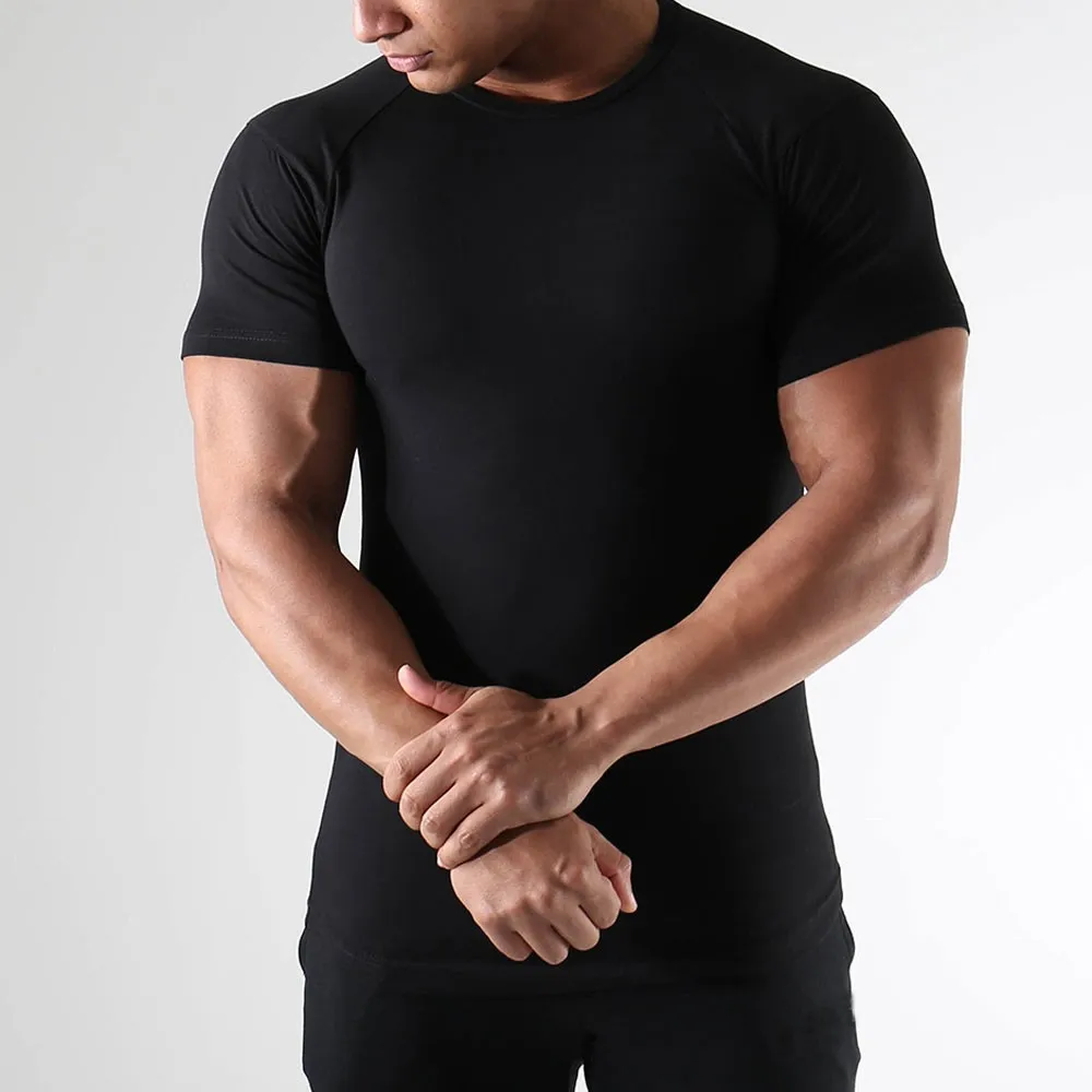 Custom 95 Cotton 5 Spandex Plain Seamless Men Fitness T-shirts