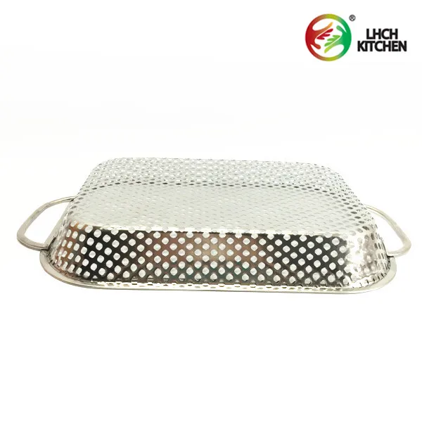 Stainless Steel Rectangular Perforated Mesh Bbq Roasting Pan Grill