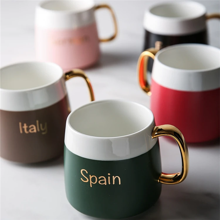 China supplier customized golden logo personalized stoneware coffe mug