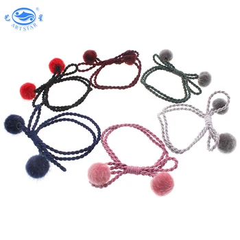 Factory Wholesale Elastic Hair Rubber Bands With Fur Ball For Girls