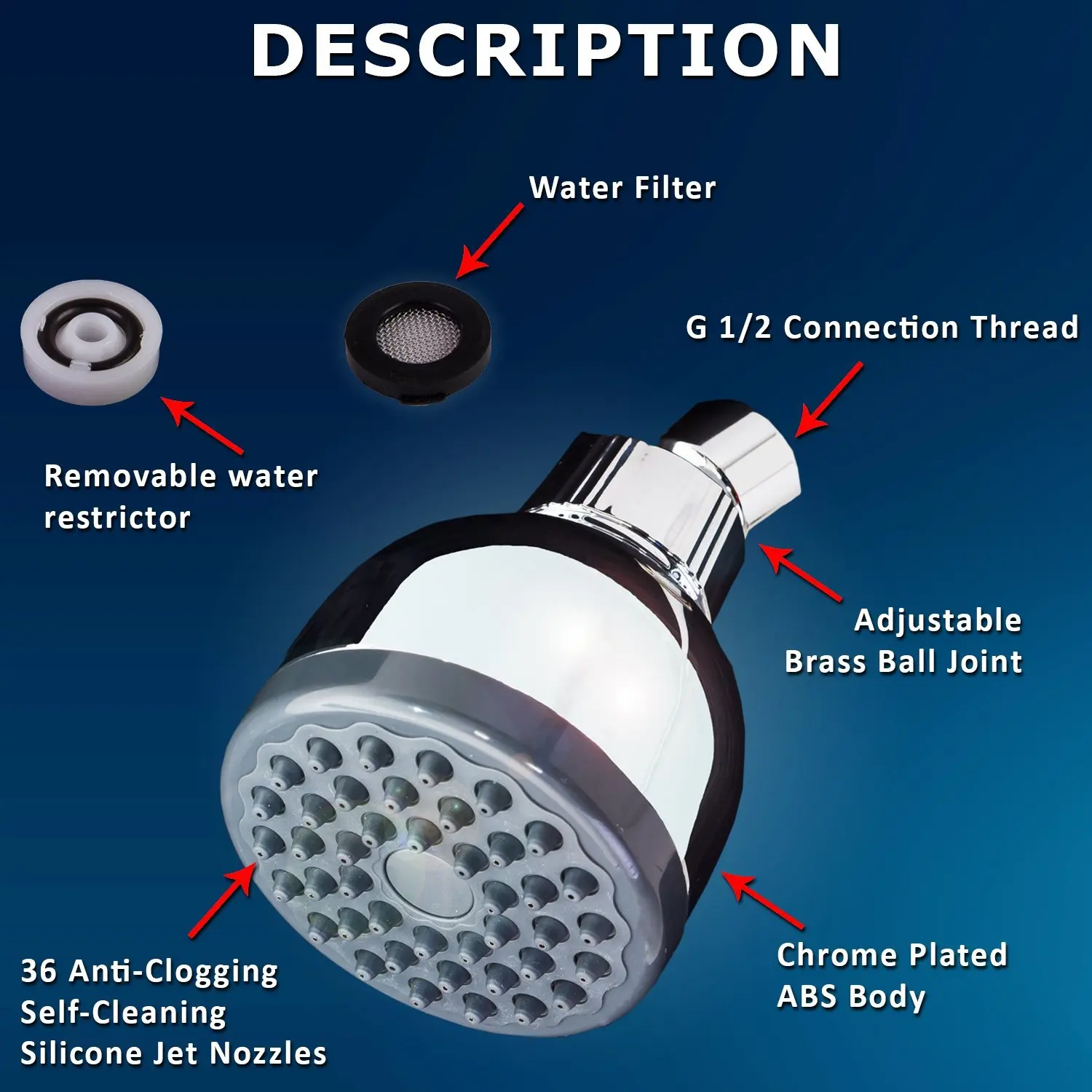 Amazon/ebay Hot Selling Shower Head High Pressure High Flow Fixed