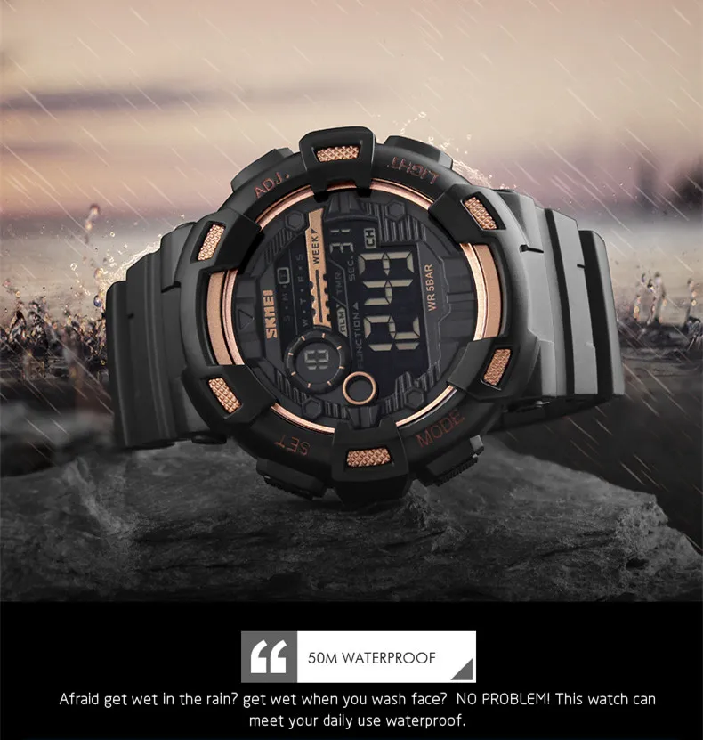 Skmei dual time analog digital luxury mens gold watches cheap 